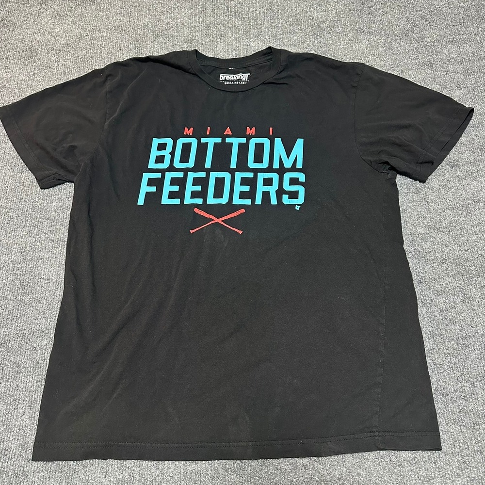 Miami Bottom Feeders Mens Black Graphic T-Shirt Large Baseball Tee BreakingT